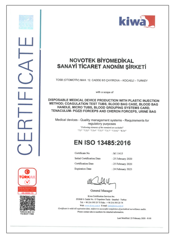 ISO 13486:2016 üretim